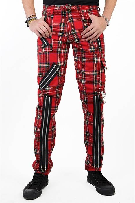 Red Zip Bondage Tartan Pants - Gothic-Zone