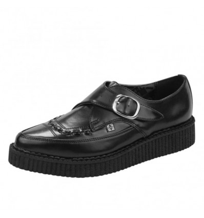 T.U.K. Shoes Black Leather Monk Buckle Pointed Creeper