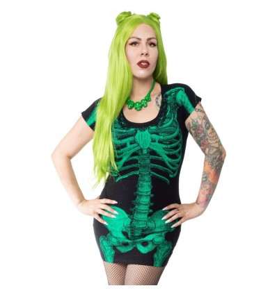Vestido mujer negro Esqueleto verde