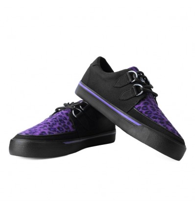 T.U.K. Shoes Black Canvas & Purple Leopard Vegan Fur Creeper Sneaker