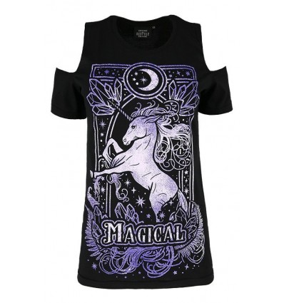 Camiseta mujer `MAGICAL UNICORN GRAY´ hombros caídos