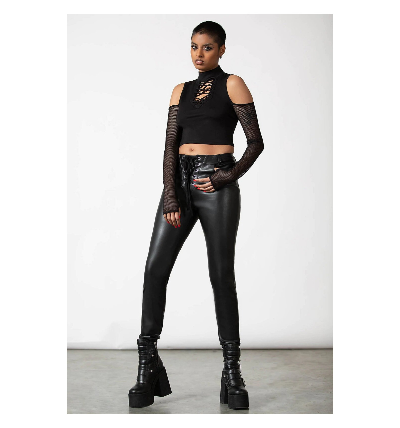 NUFIWI Y2K Criss Cross Lace Up Faux Leather Pants High India | Ubuy
