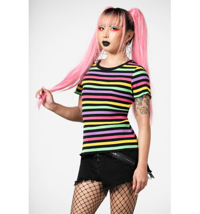 Top corto canalé multicolor `Blair Rainbow Top´, Killstar