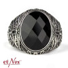 etNox - ring "Black Flower" stainless steel with black stone