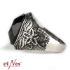 etNox - ring "Black Flower" stainless steel with black stone