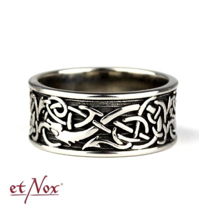 etNox - ring "Black Flower" stainless steel with black stone