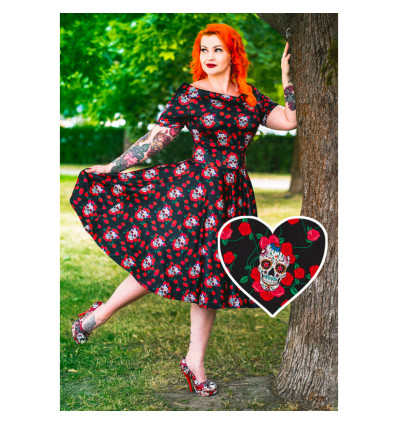 Vestido rockabilly calaveras y rosas