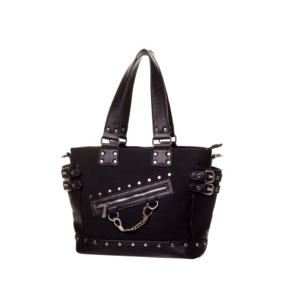 Bolso negro con hebillas y esposas