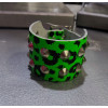 2 ROW CONICAL & LEOPARD PRINT LEATHER WRISTBAND - F.GREEN