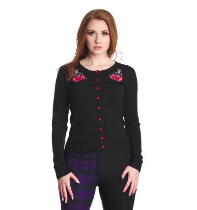 Talla XL: Cardigan negro con bordados POISON RIP