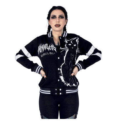 Chaqueta varsity MOON KITTY negra y blanca