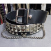 Leather Belt 3 rows pyramid with chains